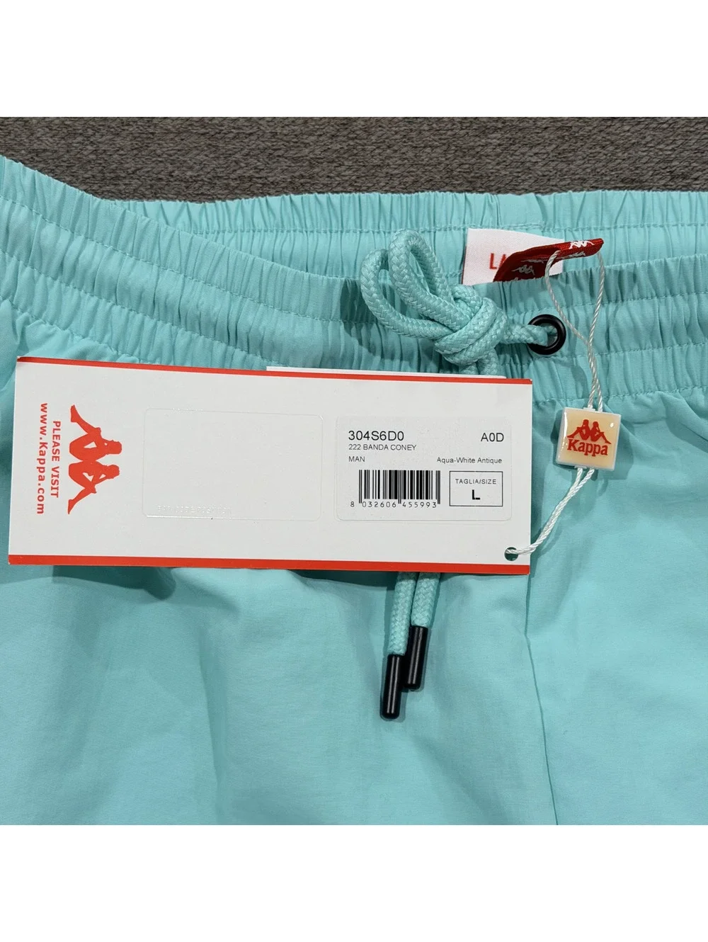 Kappa 222 Banda Coney Swim Shorts Men’s L Aqua Blue Logo Tape Trunks NWT